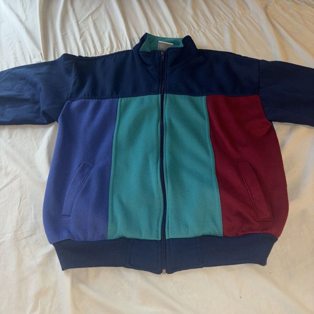Vintage Active Wear Sweatshirt Adult M Full Zip Colorblock 90s Collared Jacket